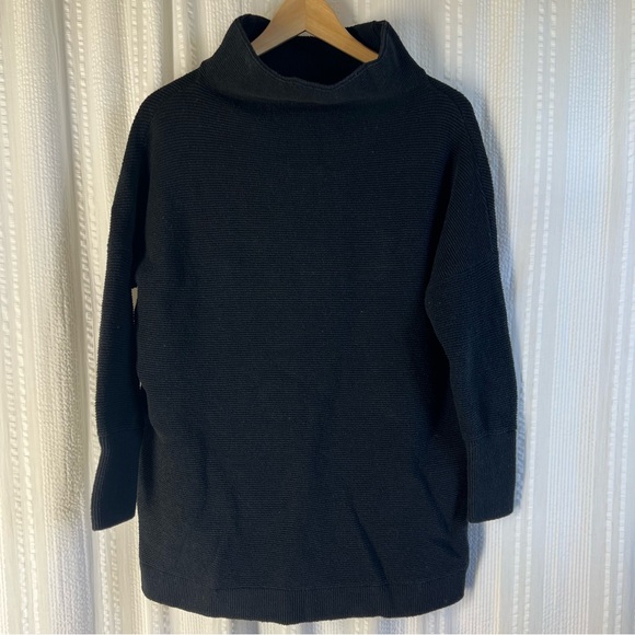 Free People Sweaters - Free People Ottoman Sweater Slouchy Ribbed Mock Neck Tunic Small Black Oversized